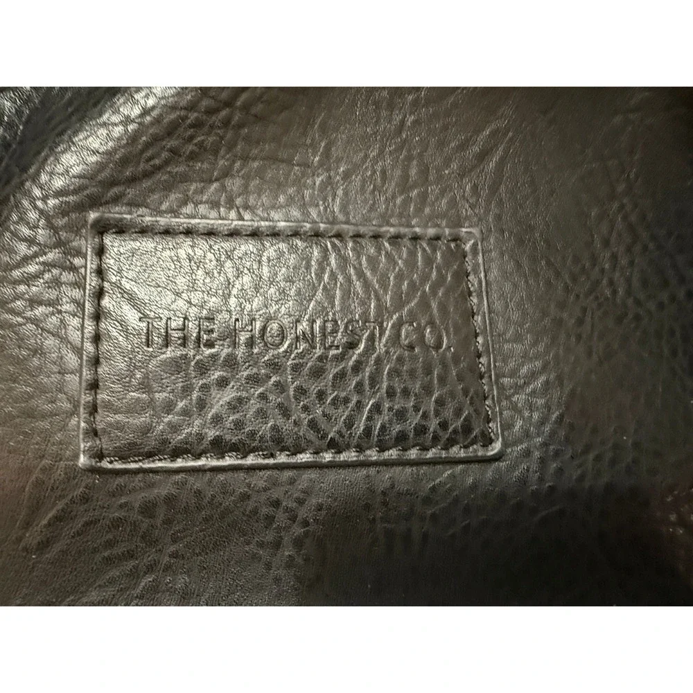 The Honest Co Black‎ Faux Leather Backpack Diaper Bag Minimalist Gold Zipper Bag